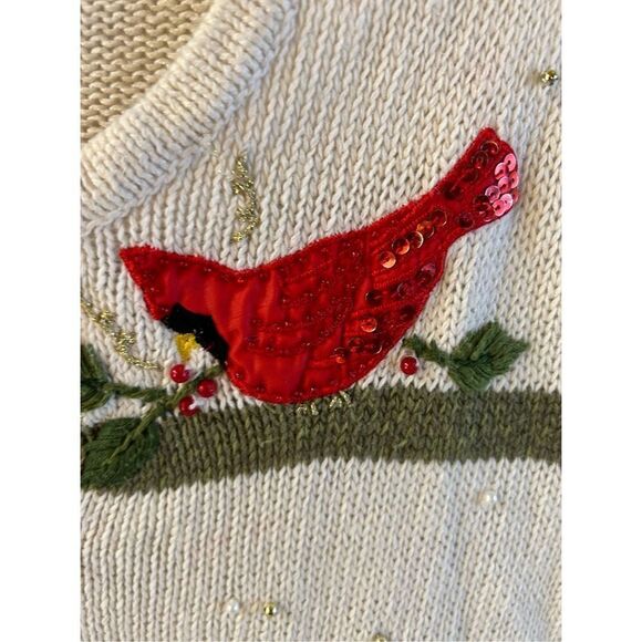 White Stag plus Vest Red Cardinals Birds (1x-2x?) 3D Beads Sequins Christmas - Picture 3 of 8